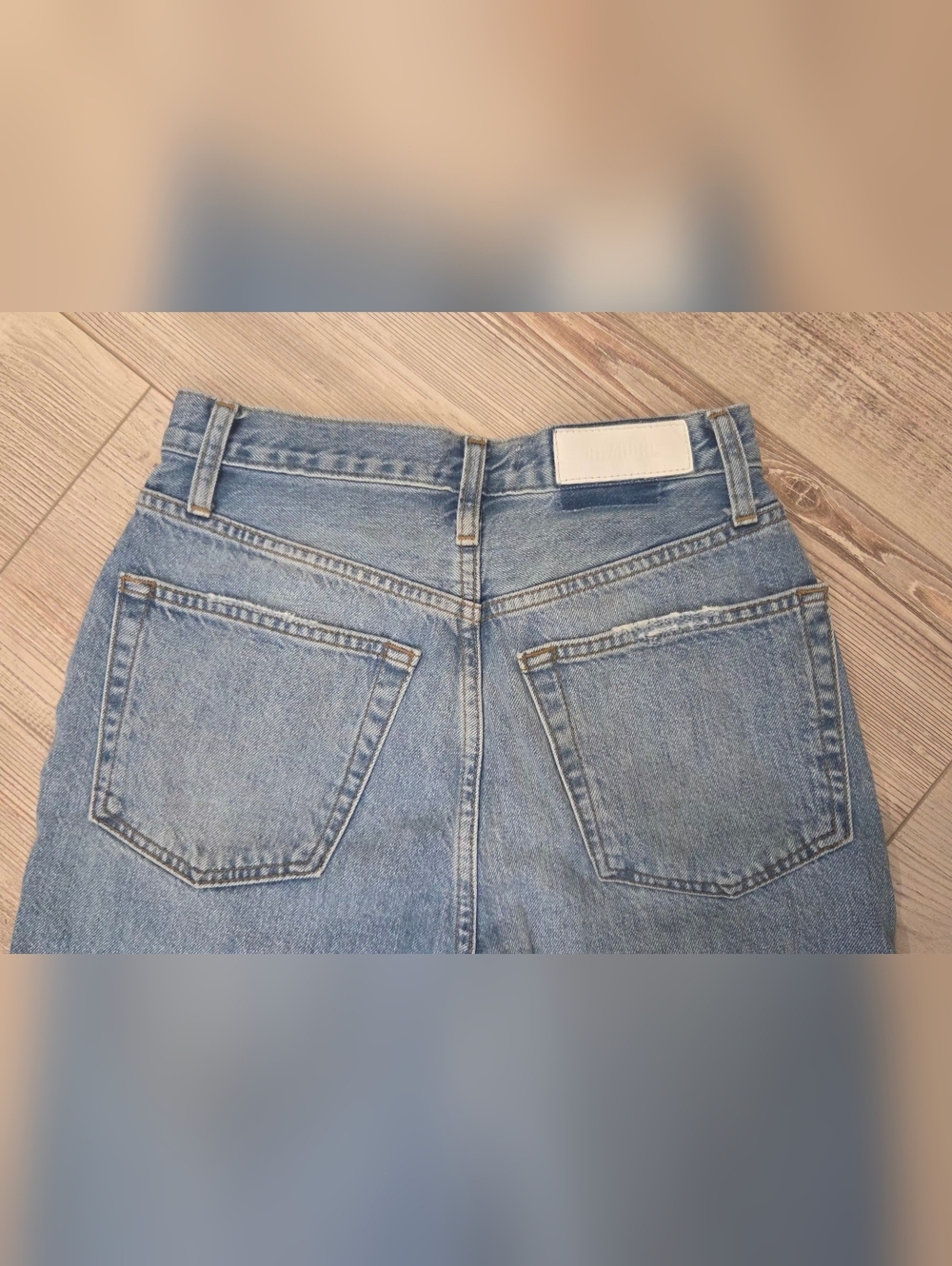 Re/Done Comfort Stretch High Rise Stove Pipe Jeans- In Medium Wash - Picture 12 of 13